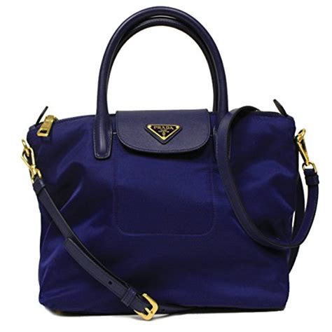 Prada Bn2106 Bleu Tessuto Saffian Navy Blue Nylon and Leather 